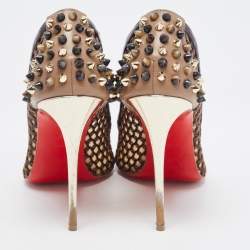 Pre Owned Christian Louboutin Two Tone Mesh and Leather Guni Pumps Size 38