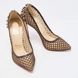 Pre Owned Christian Louboutin Two Tone Mesh and Leather Guni Pumps Size 38