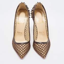 Pre Owned Christian Louboutin Two Tone Mesh and Leather Guni Pumps Size 38
