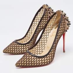 Pre Owned Christian Louboutin Two Tone Mesh and Leather Guni Pumps Size 38