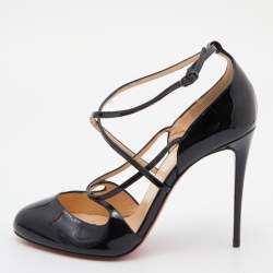 Pre Owned Christian Louboutin Black Patent Leather Soustelissimo Strappy Pumps Size 39