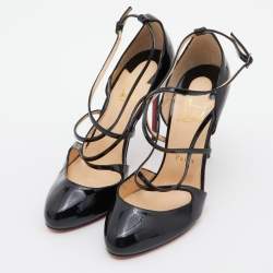 Pre Owned Christian Louboutin Black Patent Leather Soustelissimo Strappy Pumps Size 39