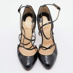 Pre Owned Christian Louboutin Black Patent Leather Soustelissimo Strappy Pumps Size 39