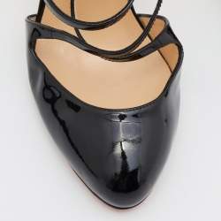 Pre Owned Christian Louboutin Black Patent Leather Soustelissimo Strappy Pumps Size 39