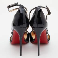 Pre Owned Christian Louboutin Black Patent Leather Soustelissimo Strappy Pumps Size 39
