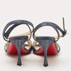 Pre Owned Christian Louboutin Blue Lurex Fabric Trezuma Sandals Size 36.5