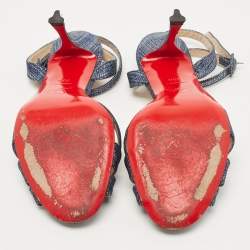 Pre Owned Christian Louboutin Blue Lurex Fabric Trezuma Sandals Size 36.5
