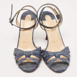 Pre Owned Christian Louboutin Blue Lurex Fabric Trezuma Sandals Size 36.5