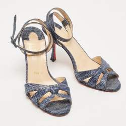 Pre Owned Christian Louboutin Blue Lurex Fabric Trezuma Sandals Size 36.5