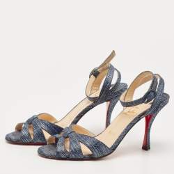Pre Owned Christian Louboutin Blue Lurex Fabric Trezuma Sandals Size 36.5