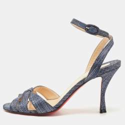 Pre Owned Christian Louboutin Blue Lurex Fabric Trezuma Sandals Size 36.5