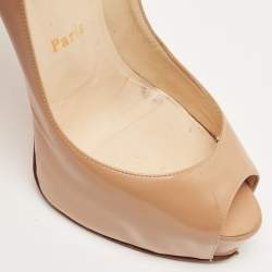 Christian Louboutin Beige Patent Leather Very Prive Peep Toe Platform Pumps Size 37