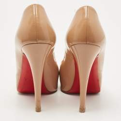Christian Louboutin Beige Patent Leather Very Prive Peep Toe Platform Pumps Size 37