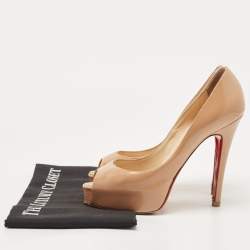 Christian Louboutin Beige Patent Leather Very Prive Peep Toe Platform Pumps Size 37