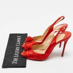 Pre Owned Christian Louboutin Red Satin Jenny Slingback Pumps Size 39