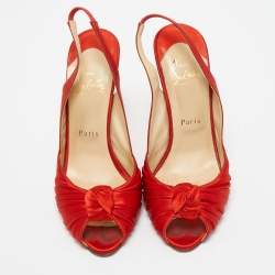 Pre Owned Christian Louboutin Red Satin Jenny Slingback Pumps Size 39