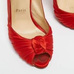 Pre Owned Christian Louboutin Red Satin Jenny Slingback Pumps Size 39