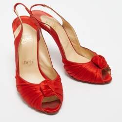 Pre Owned Christian Louboutin Red Satin Jenny Slingback Pumps Size 39