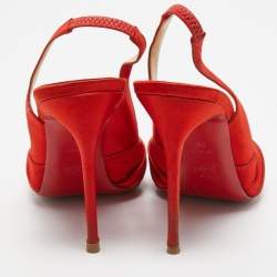 Pre Owned Christian Louboutin Red Satin Jenny Slingback Pumps Size 39