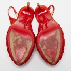 Pre Owned Christian Louboutin Red Satin Jenny Slingback Pumps Size 39