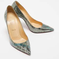 Pre Owned Christian Louboutin Metallic Grey Paris Map Print Leather Kate Pumps Size 37.5
