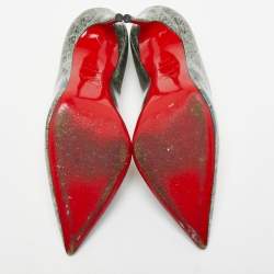 Pre Owned Christian Louboutin Metallic Grey Paris Map Print Leather Kate Pumps Size 37.5