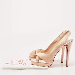Christian Louboutin Pink Satin Open Toe Platform Slingback Sandals Size 38