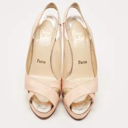 Christian Louboutin Pink Satin Open Toe Platform Slingback Sandals Size 38