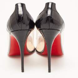 Pre Owned Christian Louboutin Black Croc Embossed Leather and PVC Debout Pumps Size 38.5