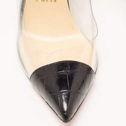 Pre Owned Christian Louboutin Black Croc Embossed Leather and PVC Debout Pumps Size 38.5