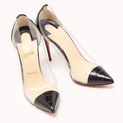 Pre Owned Christian Louboutin Black Croc Embossed Leather and PVC Debout Pumps Size 38.5