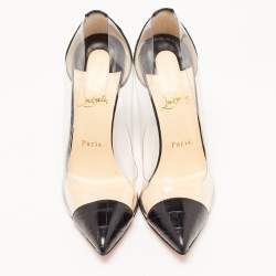 Pre Owned Christian Louboutin Black Croc Embossed Leather and PVC Debout Pumps Size 38.5
