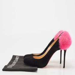 Pre Owned Christian Louboutin Black/Pink Suede and Fur Achilda Pumps Size 38