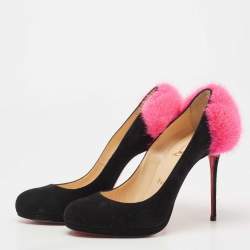 Pre Owned Christian Louboutin Black/Pink Suede and Fur Achilda Pumps Size 38