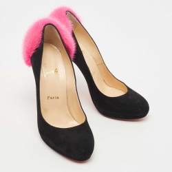 Pre Owned Christian Louboutin Black/Pink Suede and Fur Achilda Pumps Size 38