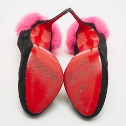 Pre Owned Christian Louboutin Black/Pink Suede and Fur Achilda Pumps Size 38