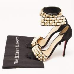 Christian Louboutin Black Suede Tudor Bal Ankle Strap Sandals Size 38