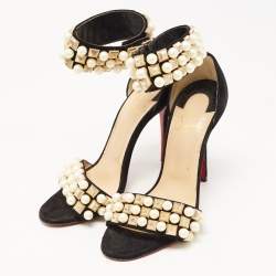 Christian Louboutin Black Suede Tudor Bal Ankle Strap Sandals Size 38