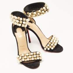 Christian Louboutin Black Suede Tudor Bal Ankle Strap Sandals Size 38