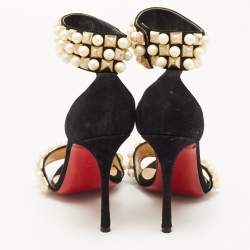 Christian Louboutin Black Suede Tudor Bal Ankle Strap Sandals Size 38
