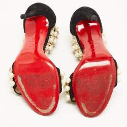 Christian Louboutin Black Suede Tudor Bal Ankle Strap Sandals Size 38