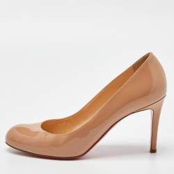 Pre Owned Christian Louboutin Beige Patent Leather Simple Pumps Size 36.5