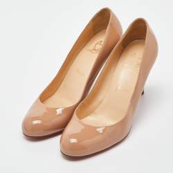 Pre Owned Christian Louboutin Beige Patent Leather Simple Pumps Size 36.5
