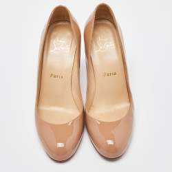 Pre Owned Christian Louboutin Beige Patent Leather Simple Pumps Size 36.5