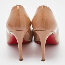 Pre Owned Christian Louboutin Beige Patent Leather Simple Pumps Size 36.5
