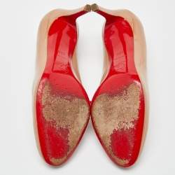 Pre Owned Christian Louboutin Beige Patent Leather Simple Pumps Size 36.5