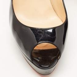 Christian Louboutin Black Patent Leather Troca Peep Toe Platform Pumps Size 39.5