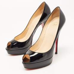 Christian Louboutin Black Patent Leather Troca Peep Toe Platform Pumps Size 39.5