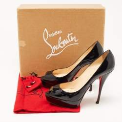 Christian Louboutin Black Patent Leather Troca Peep Toe Platform Pumps Size 39.5