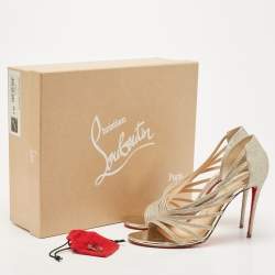 مملوكة مسبقًا Christian Louboutin Metallic Silver Glitter Leather Norina Strappy Pumps Size 38.5